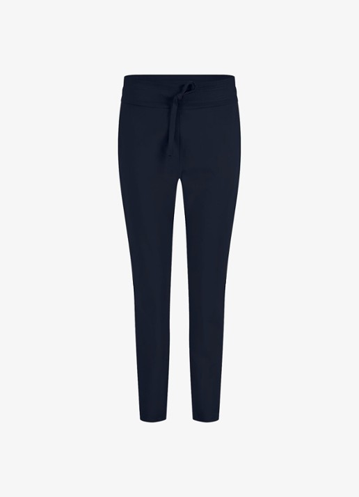 Studio Anneloes Startup high waist cropped slim fit broek met trekkoord - voorkant donkerblauw