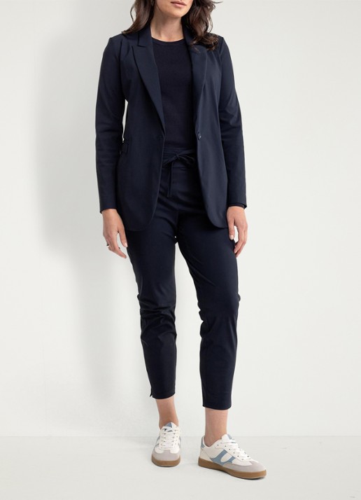 Studio Anneloes Startup high waist cropped slim fit broek met trekkoord - voorkant 2 donkerblauw