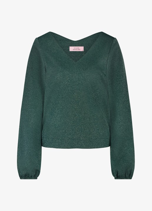 Studio Anneloes Sweater met V-hals en lurex - voorkant 2 groen