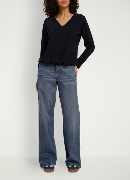 Studio Anneloes Vicky long sleeve shirt met plooien - voorkant 5 donkerblauw