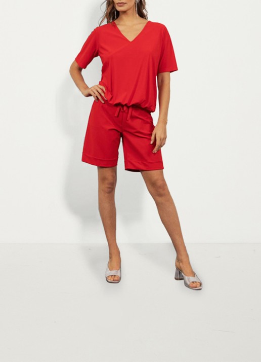 Studio Anneloes Vicky top van travelstof met trekkoord - voorkant 3 rood