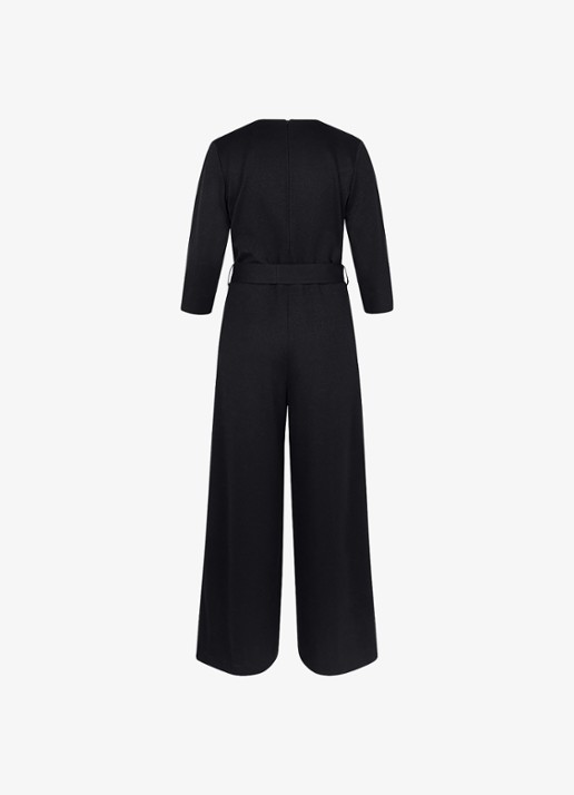 Studio Anneloes Wide fit jumpsuit met lurex en strikceintuur - achterkant zwart