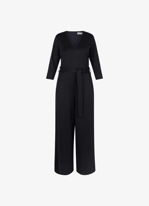 Studio Anneloes Wide fit jumpsuit met lurex en strikceintuur - voorkant 5 zwart