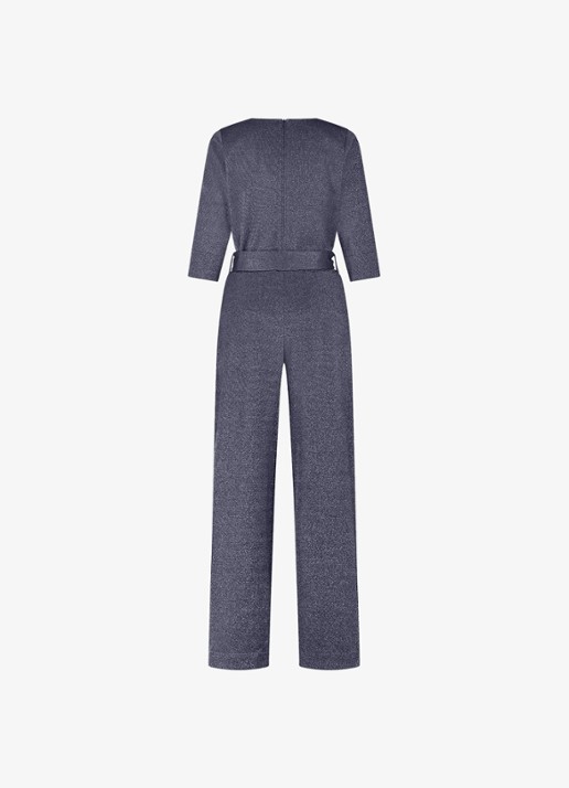 Studio Anneloes Wide fit jumpsuit met lurex en strikceintuur - achterkant blauwgrijs