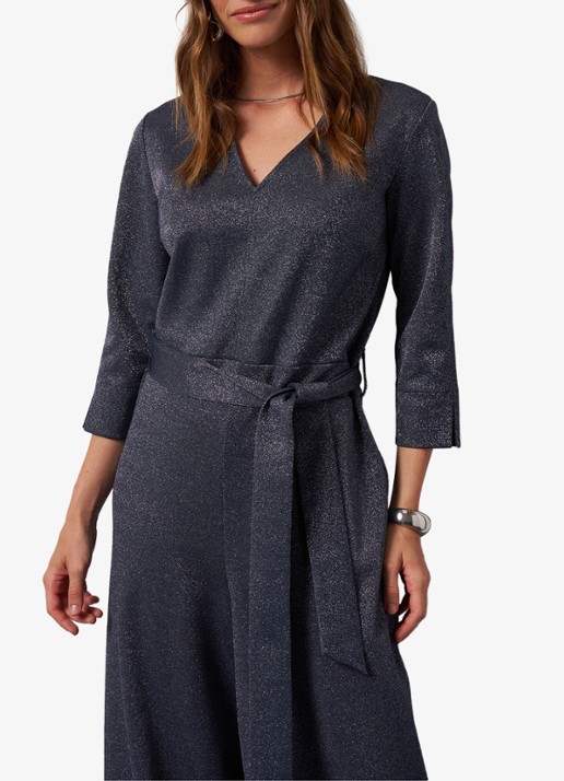 Studio Anneloes Wide fit jumpsuit met lurex en strikceintuur - detail 2 blauwgrijs