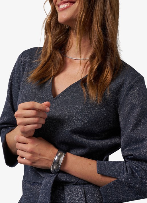 Studio Anneloes Wide fit jumpsuit met lurex en strikceintuur - detail 3 blauwgrijs