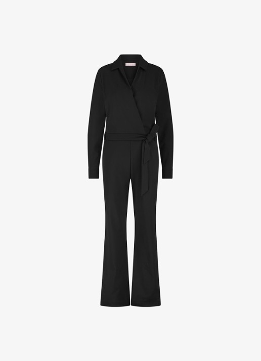 Studio Anneloes Wide fit jumpsuit met strikceintuur - voorkant zwart