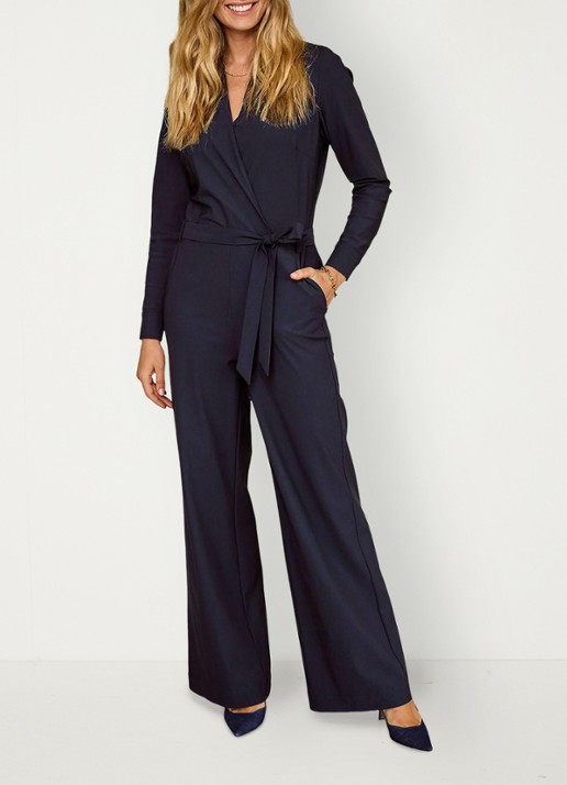 Studio Anneloes Wide fit jumpsuit met strikceintuur - voorkant 2 blauw