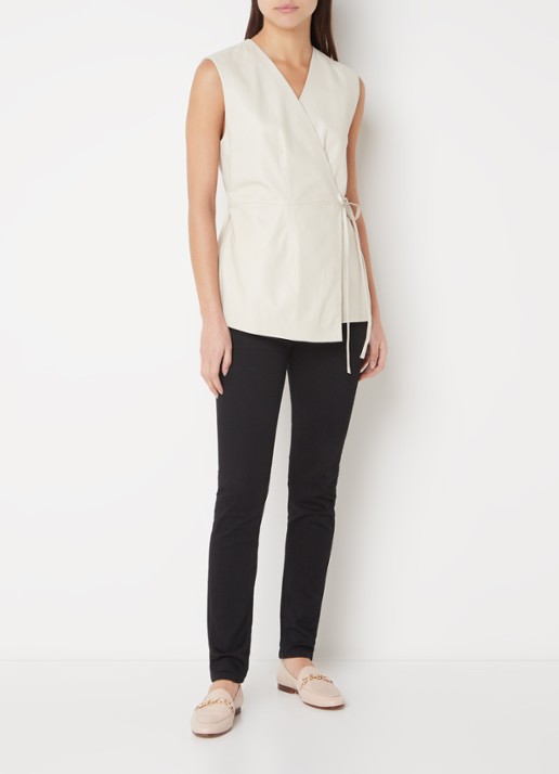 STUDIO AR Belleza gilet van schapenleer met strikceintuur - voorkant 3 bruin