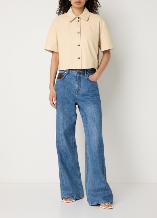 STUDIO AR Eveline blouse van schapenleer - voorkant 3 lichtgeel