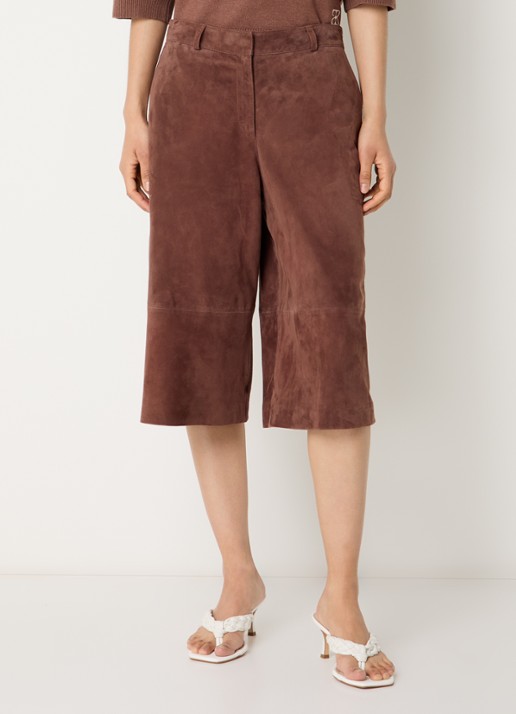 STUDIO AR Matilde high waist straight fit korte broek van geitensuède