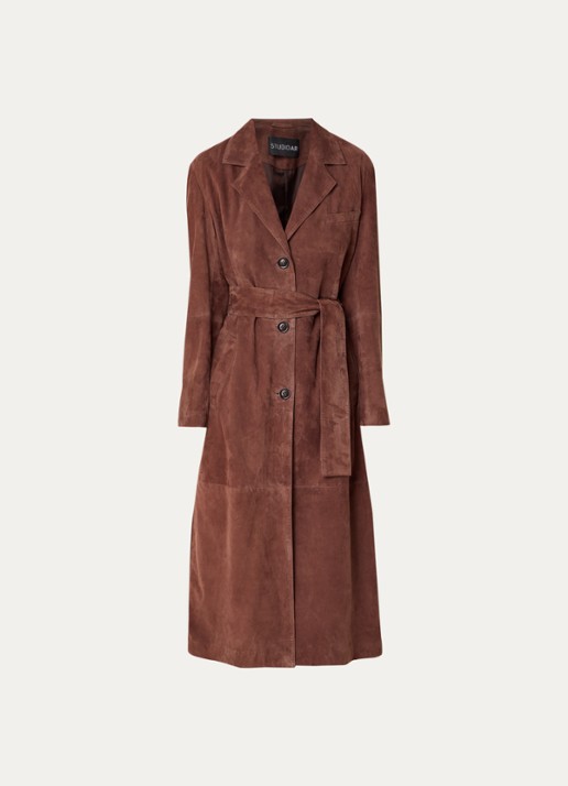 STUDIO AR Patty trenchcoat van geitenleer met steekzakken - voorkant 2 kastanjebruin