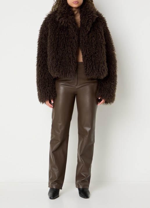 STUDIO AR Sacha high waist straight fit broek van schapenleer - voorkant 5 bruin