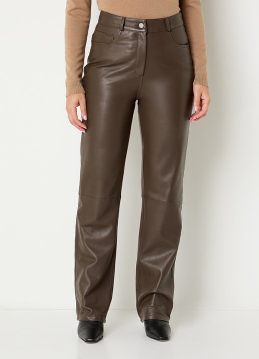 STUDIO AR Sacha high waist straight fit broek van schapenleer