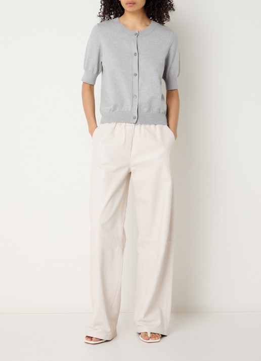 STUDIO AR Thalina high waist straight fit broek van schapenleer - voorkant 3 gebroken wit