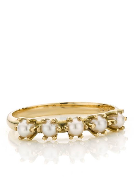 Studio Kroewe Fallon ring van 14 karaat geelgoud met parel - voorkant geelgoud