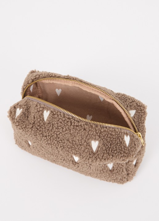 Studio Noos Hearts make-up tas van teddy - voorkant 2 lichtbruin