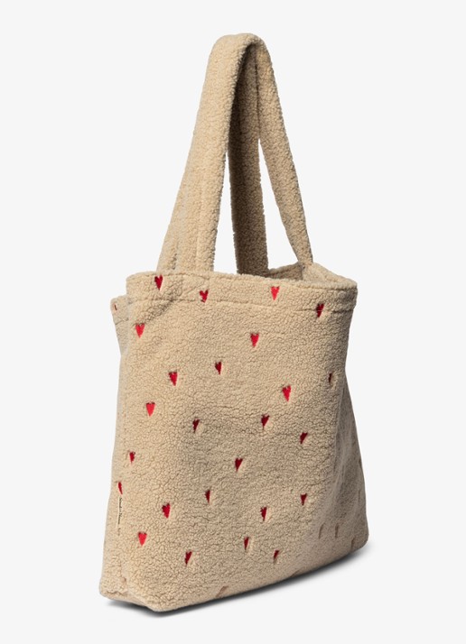 Studio Noos Hearts Mom-Bag van teddy met borduring - detail donkerbeige