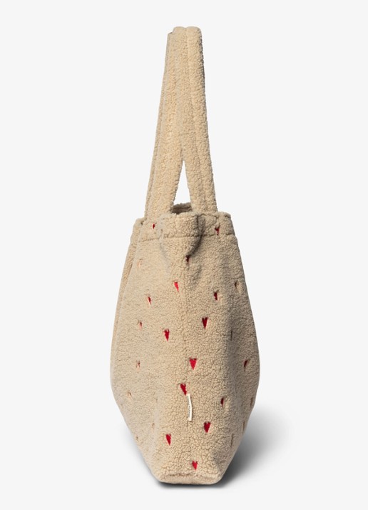 Studio Noos Hearts Mom-Bag van teddy met borduring - detail 2 donkerbeige