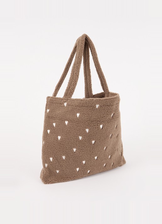 Studio Noos Hearts Mom-Bag van teddy met borduring - achterkant 3 lichtbruin