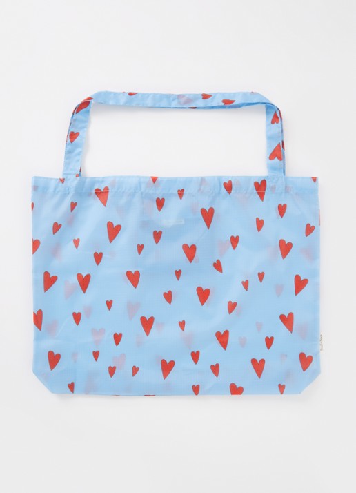 Studio Noos Hearts opvouwbare shopper met print - voorkant 4 blauw