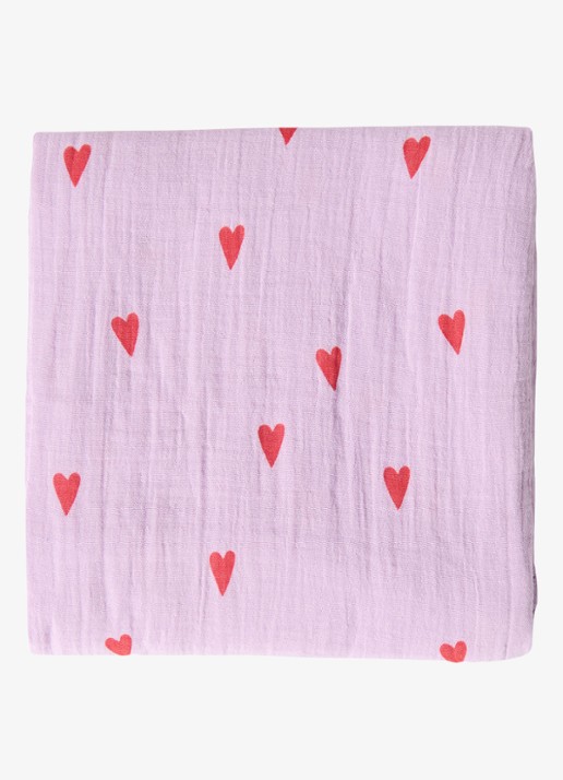 Studio Noos Lilac Hearts hydrofiele doek met print - detail paars