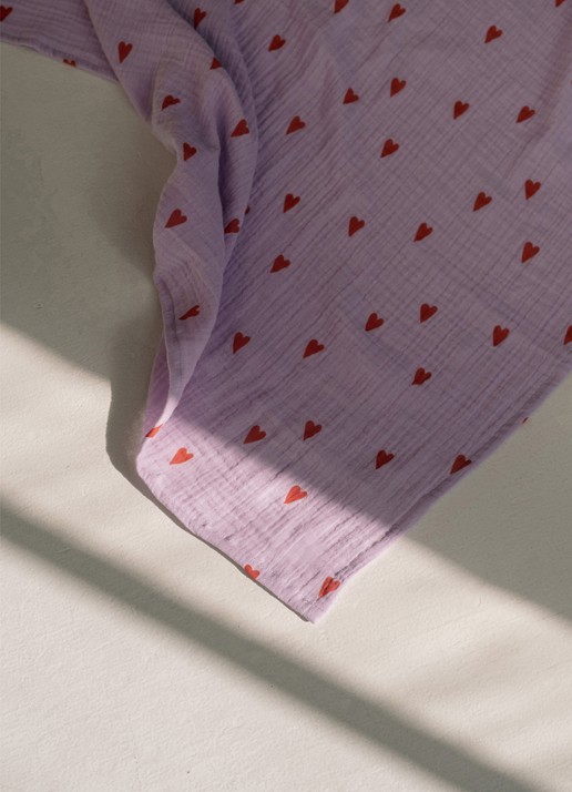Studio Noos Lilac Hearts hydrofiele doek met print - voorkant 4 paars