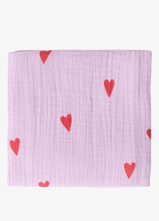 Studio Noos Lilac Hearts hydrofiele doek met print - detail 2 lichtpaars
