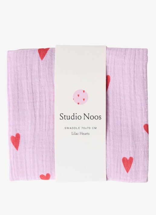 Studio Noos Lilac Hearts hydrofiele doek met print