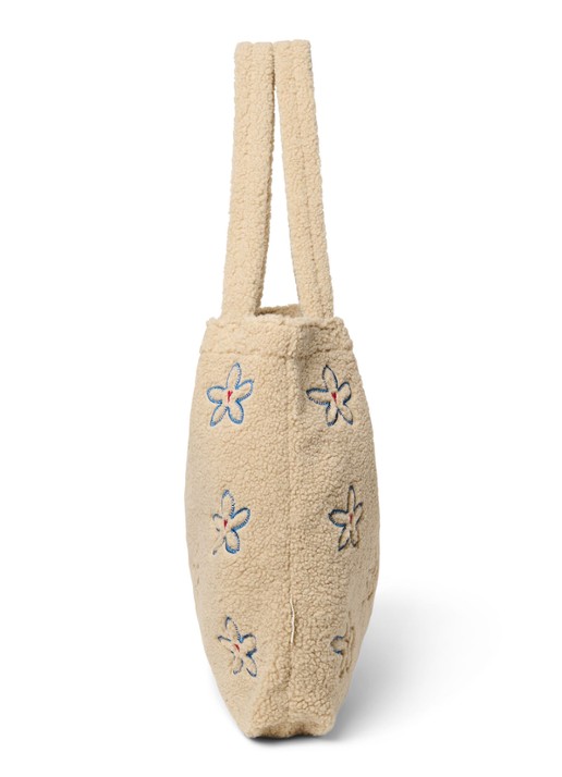 Studio Noos Schoudertas van teddy met bloemenprint - detail 3 naturel