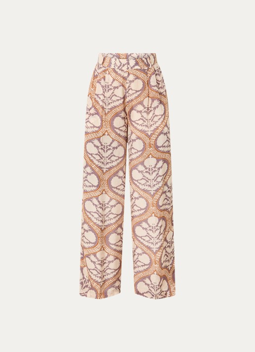 Summum Art Deco high waist loose fit broek met print - voorkant 3 gebroken wit