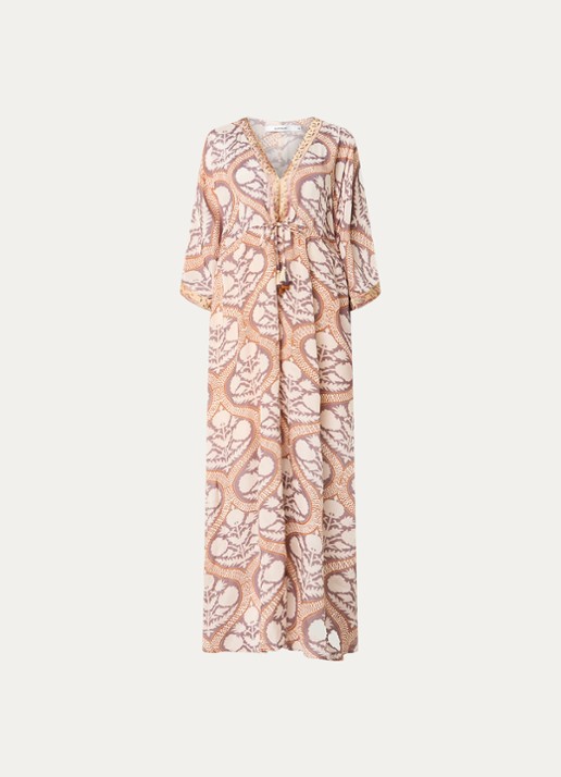 Summum Art Deco maxi tuniekjurk met pailletten en print - voorkant 2 gebroken wit