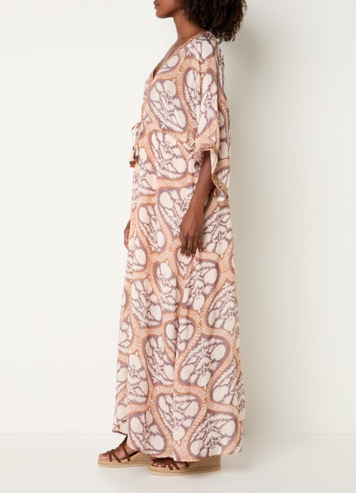 Summum Art Deco maxi tuniekjurk met pailletten en print - voorkant 3 gebroken wit