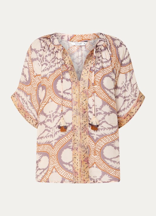 Summum Art Deco tuniek met pailletten en print - voorkant 2 gebroken wit