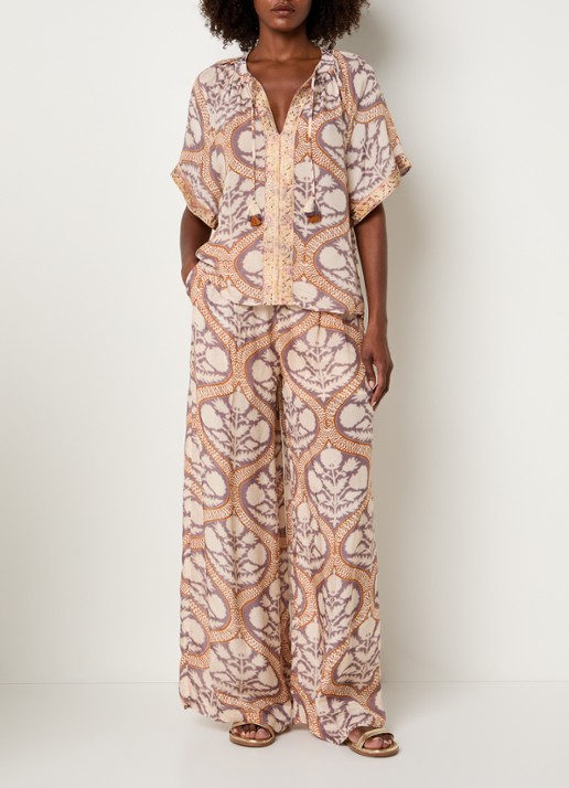 Summum Art Deco tuniek met pailletten en print - voorkant 3 gebroken wit