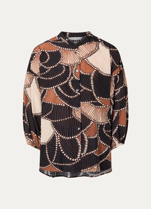 Summum Blouse met print en ballonmouw - voorkant zwart