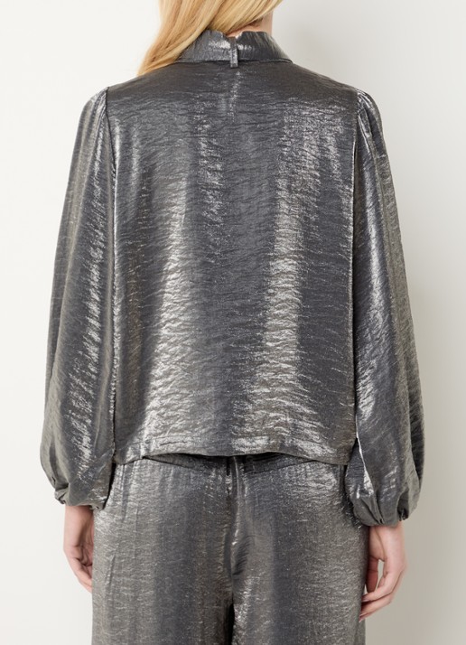 Summum Blouse met sjaalkraag en metallic finish - achterkant 3 middengrijs