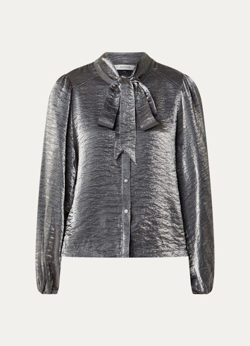 Summum Blouse met sjaalkraag en metallic finish - voorkant middengrijs
