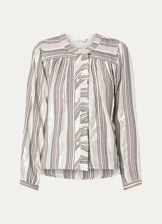 Summum Blouse met streepprint en ruches - voorkant zilver