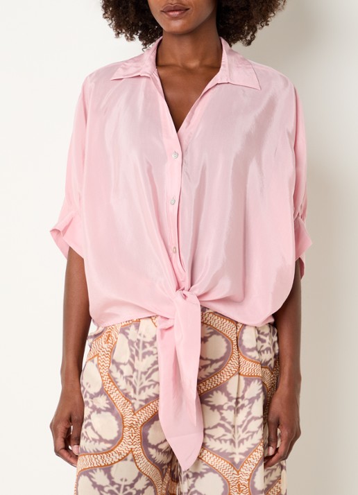 Summum Blouse met strikdetail en glanzende finish