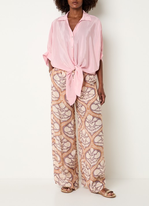 Summum Blouse met strikdetail en glanzende finish - voorkant 4 roze