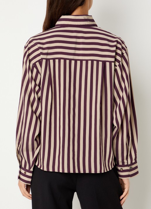 Summum Blouse van satijn met streepprint - achterkant 2 bruin