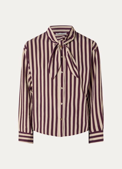 Summum Blouse van satijn met streepprint - voorkant 3 bruin