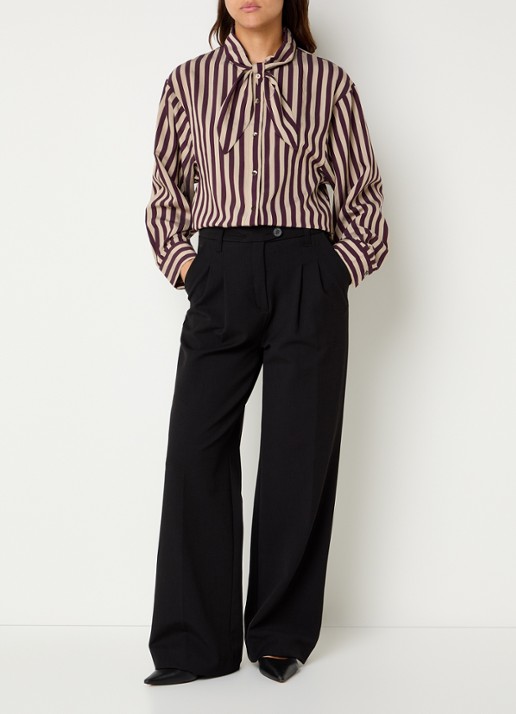 Summum Blouse van satijn met streepprint - voorkant 4 bruin