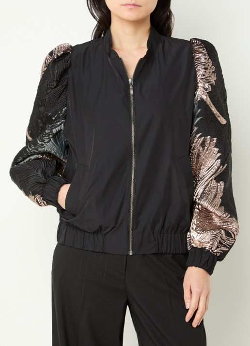 Summum Bomberjack met jacquard dessin en ballonmouw - detail 4 zwart