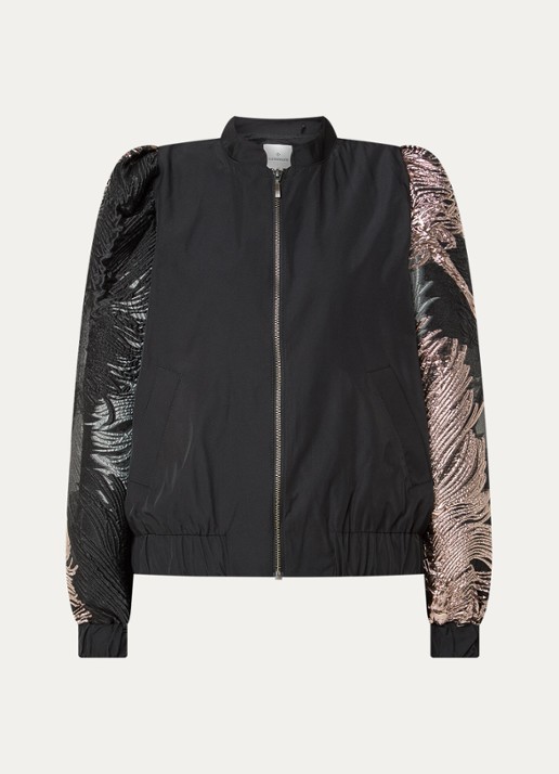 Summum Bomberjack met jacquard dessin en ballonmouw - voorkant 2 zwart
