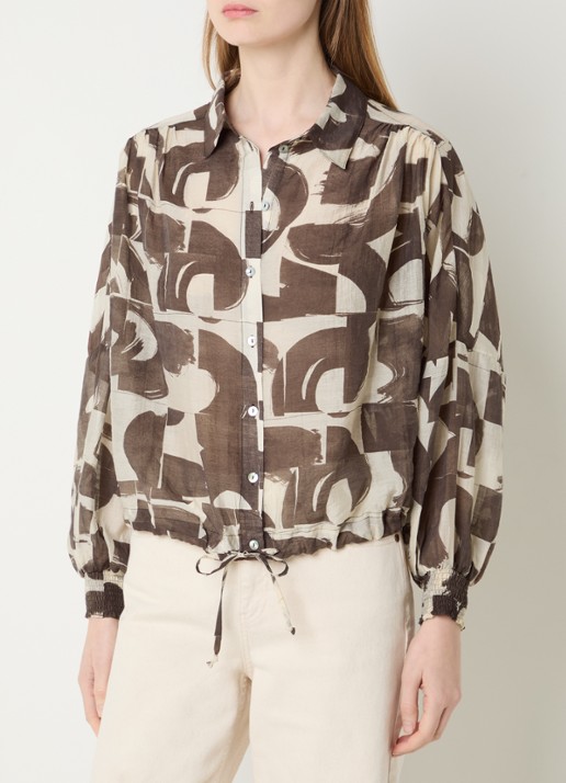 Summum Cropped blouse met grafische print en pofmouw