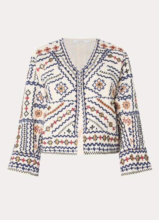 Summum Cropped jack met borduring - voorkant creme