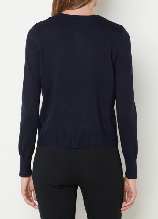 Summum Fijngebreid vest met ronde hals - achterkant donkerblauw