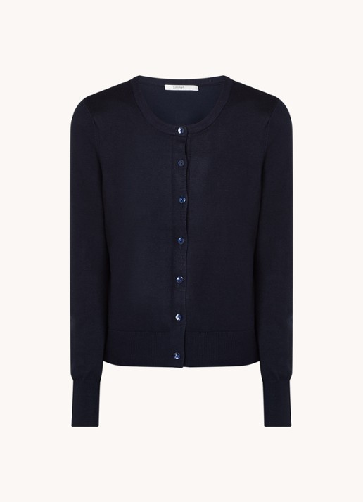 Summum Fijngebreid vest met ronde hals - voorkant 3 donkerblauw